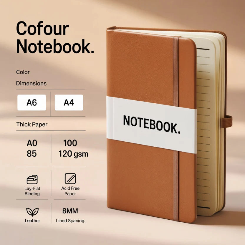 A5 Leather Journal Notebook, 5.8 x 8.3 inch, 160 Lined Pages