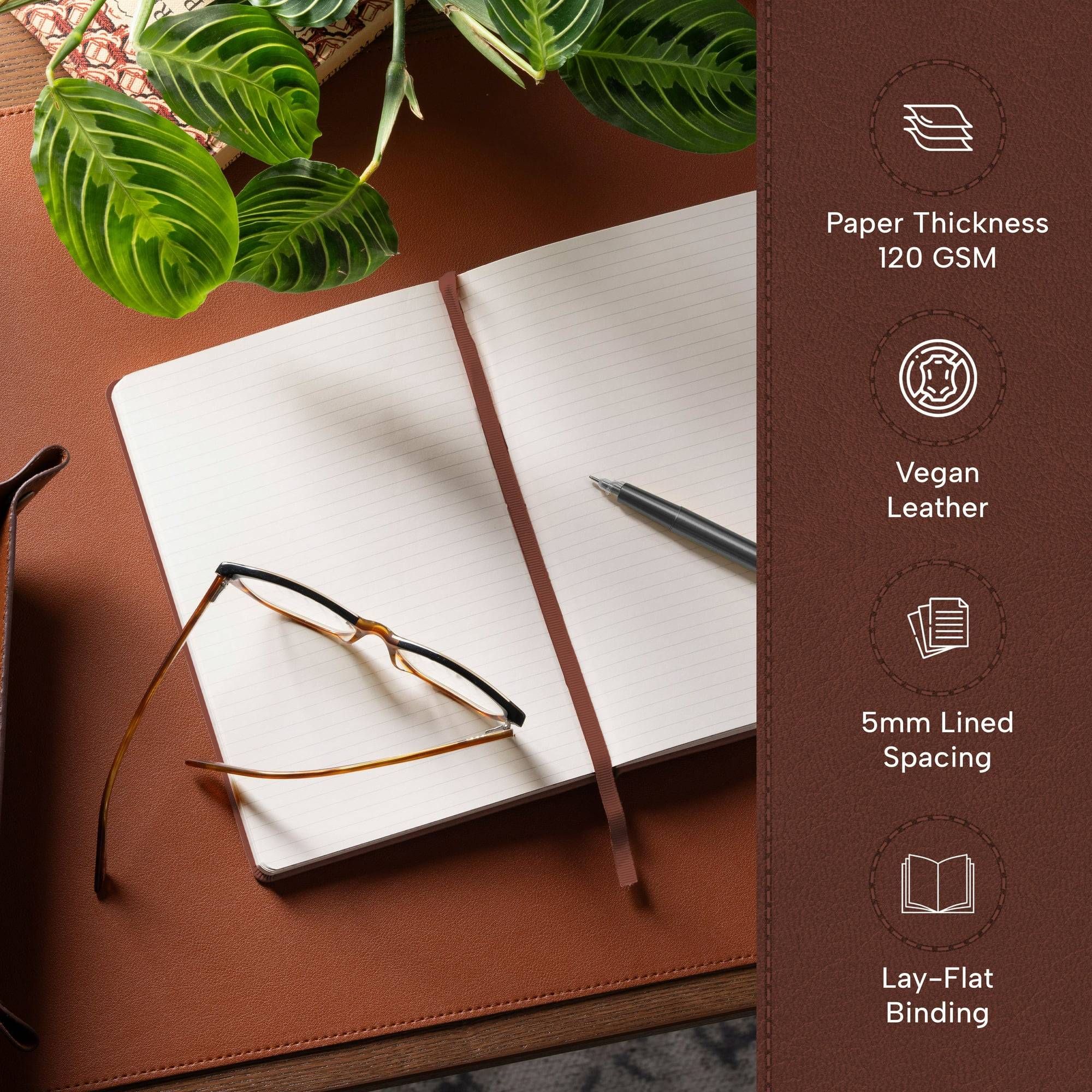 A5 Leather Journal Notebook, 5.8 x 8.3 inch, 160 Lined Pages