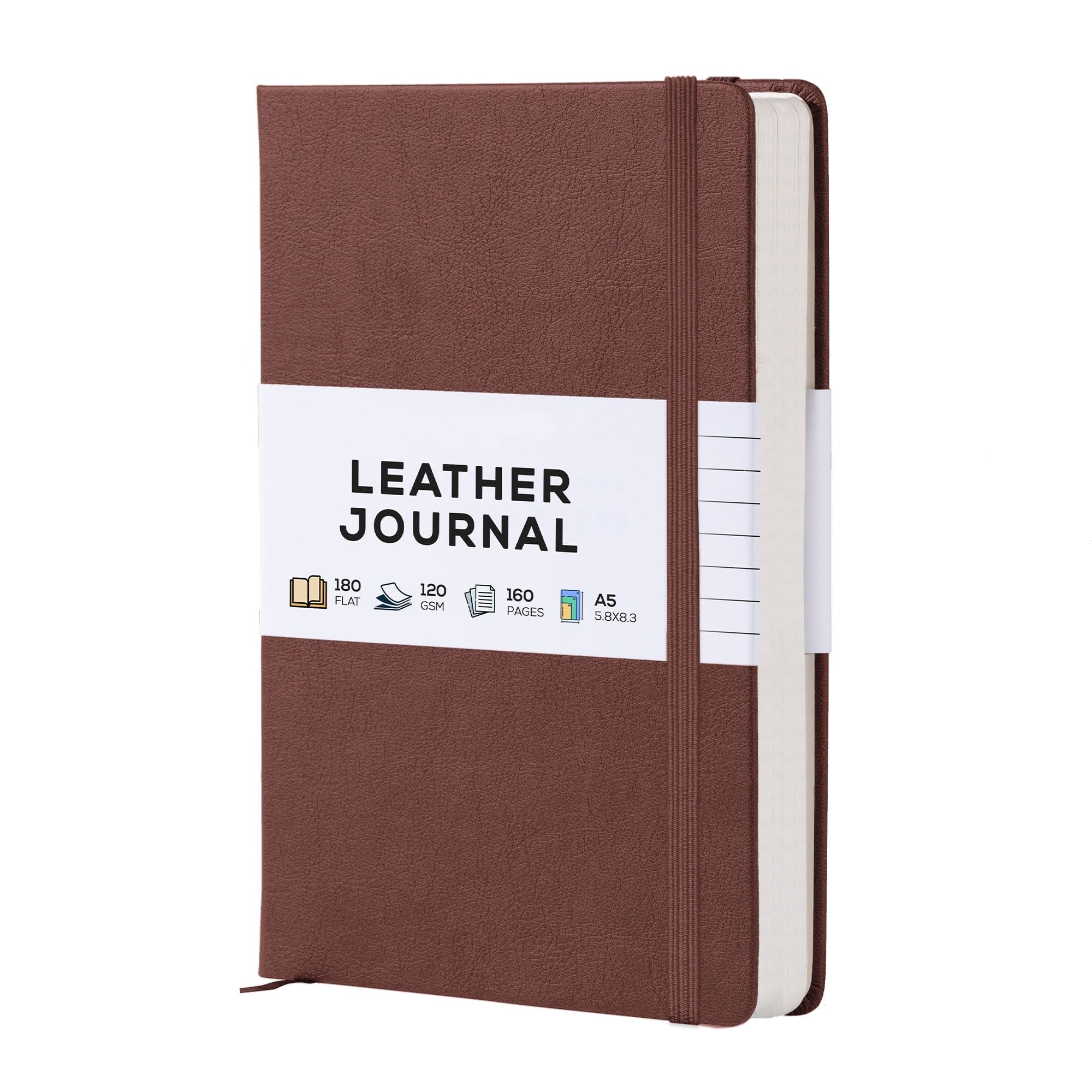 A5 Leather Journal Notebook, 5.8 x 8.3 inch, 160 Lined Pages