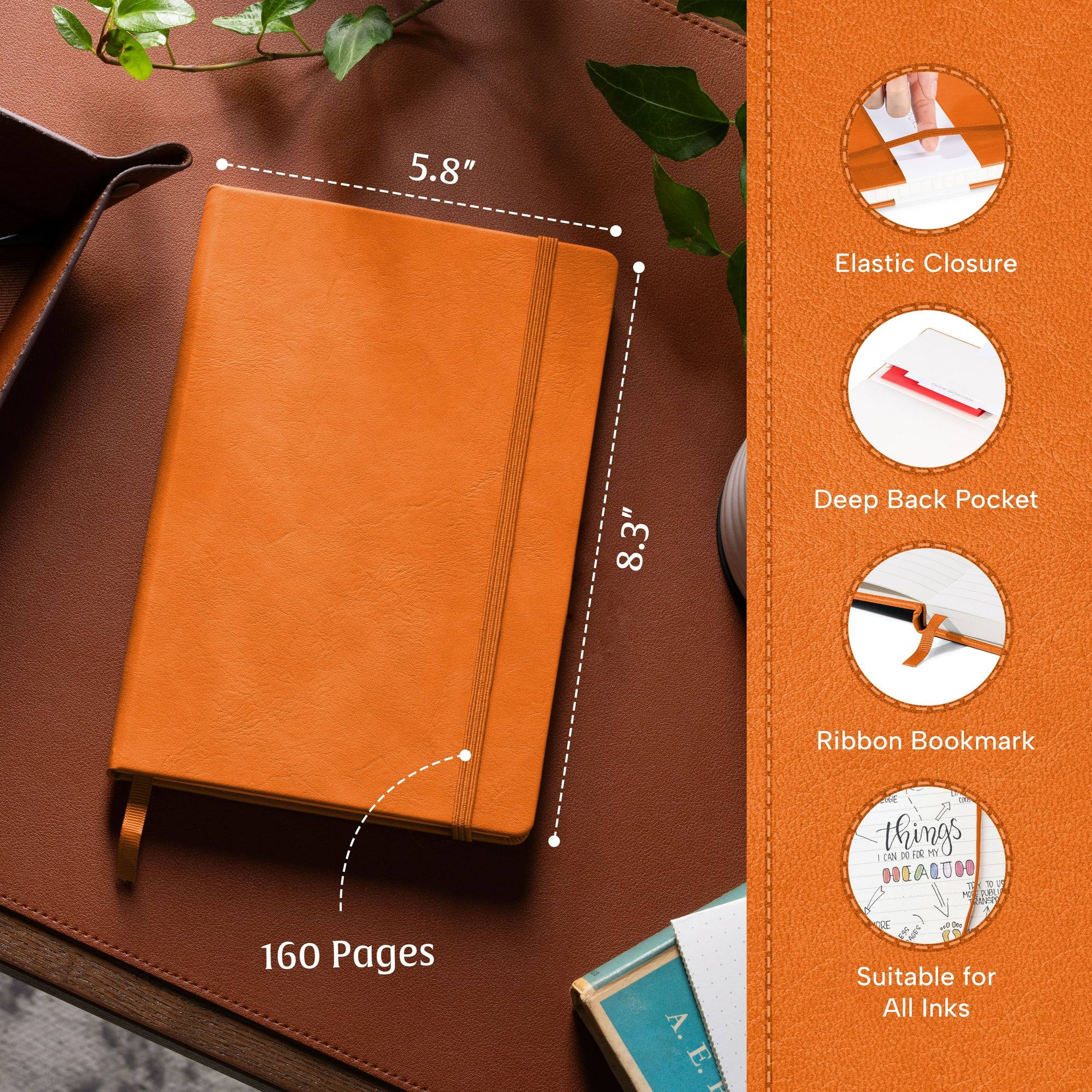 Lined Leather Journal Notebook, 5.8 x 8.3 inch, A5 160 Lined Pages