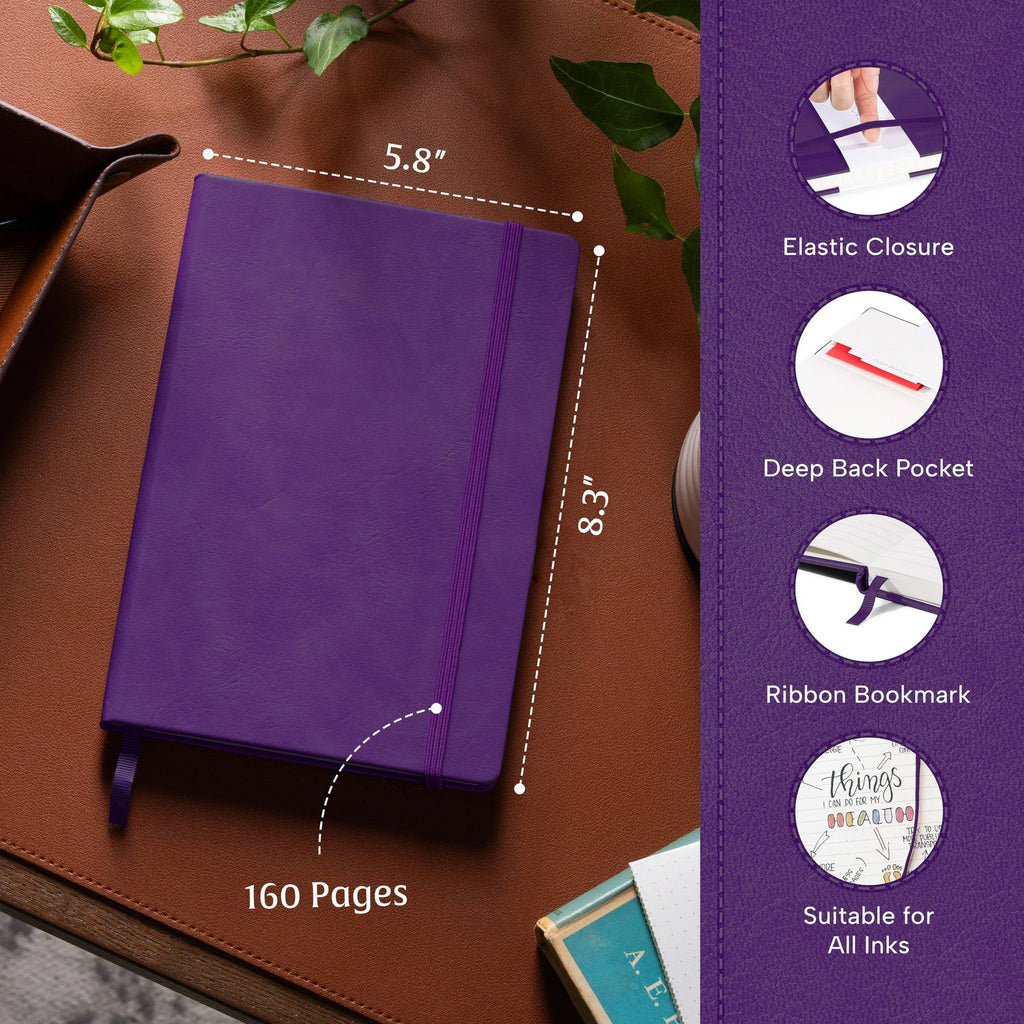 A5 Leather Journal Notebook, 5.8 x 8.3 inch, A5 160 Lined Pages