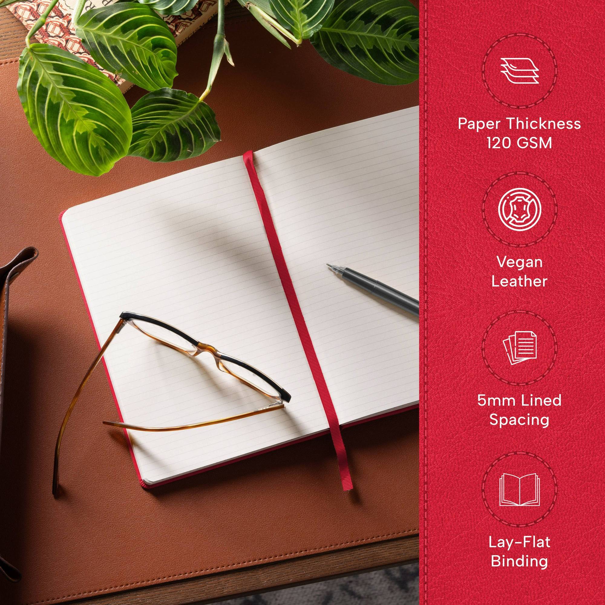 A5 Lined Journal Notebook, 5.8 x 8.3 inch, A5 160 Lined Pages, Hardcover, Red