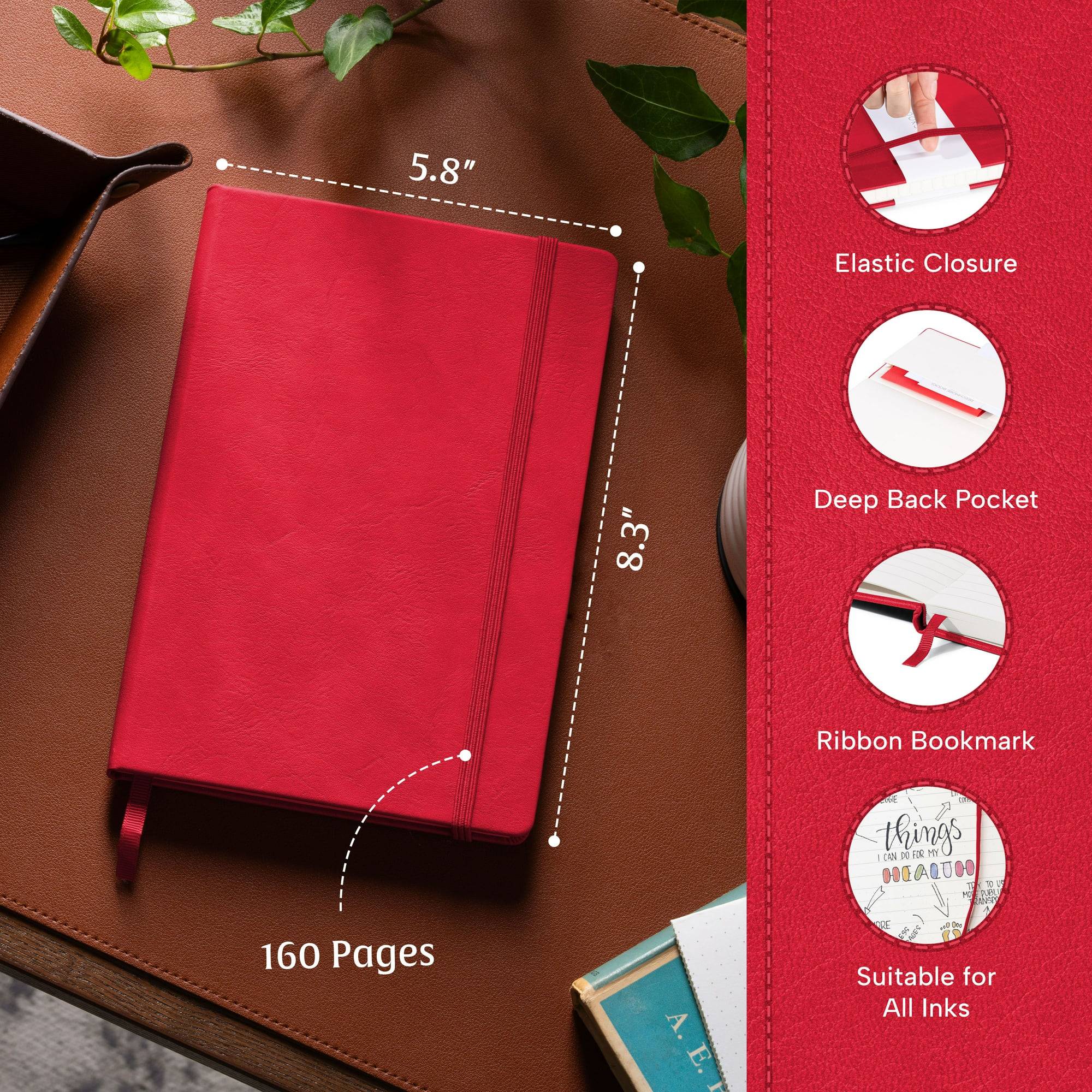 A5 Lined Journal Notebook, 5.8 x 8.3 inch, A5 160 Lined Pages, Hardcover, Red