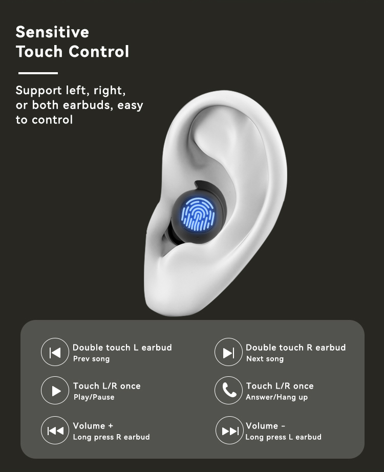 True Wireless Earbuds With Big Bass Bluetooth 5.3 30H Long Playtime 2 Mics for AI Clear Calls