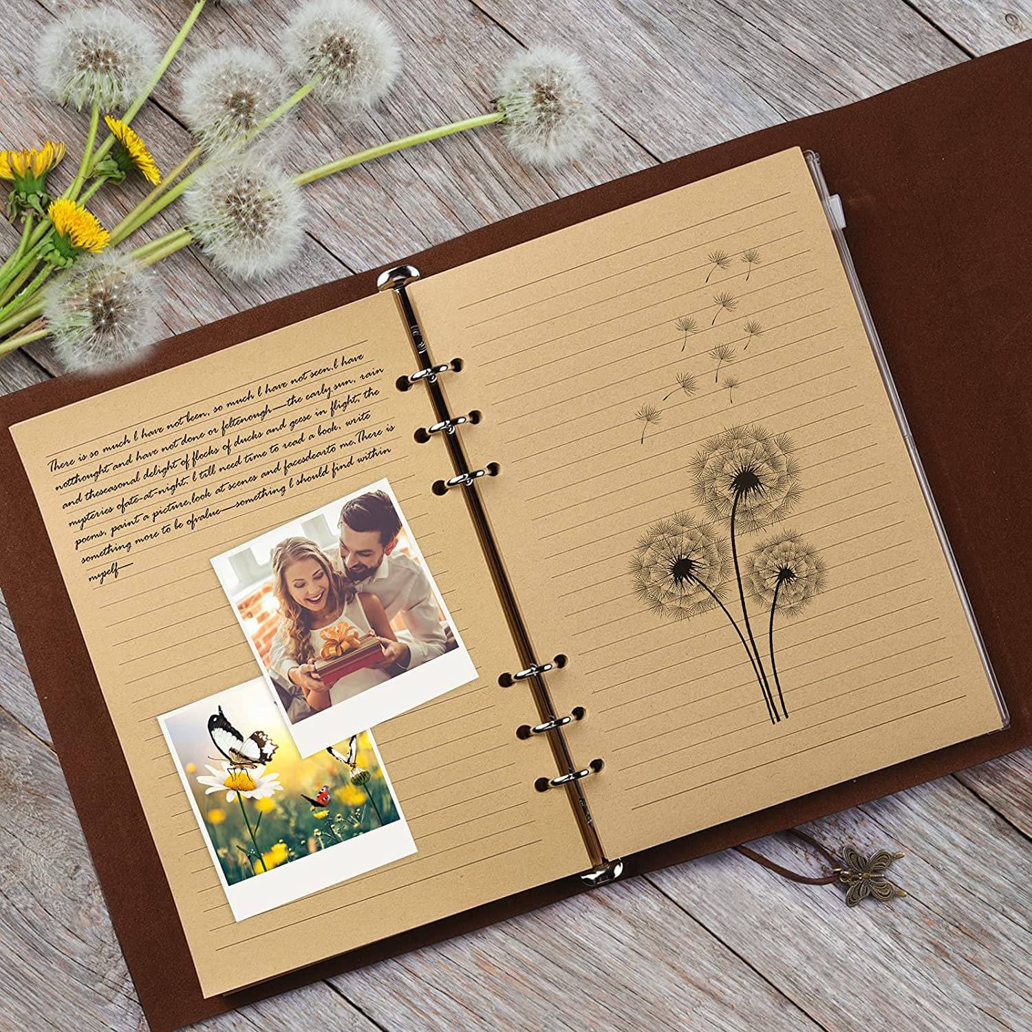 Leather Journal Notebook, Refillable Writing Planner for Women, A5 Size (6.3 x 9.3 Inches)