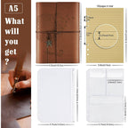 Leather Journal Notebook, Refillable Writing Planner for Women, A5 Size (6.3 x 9.3 Inches)