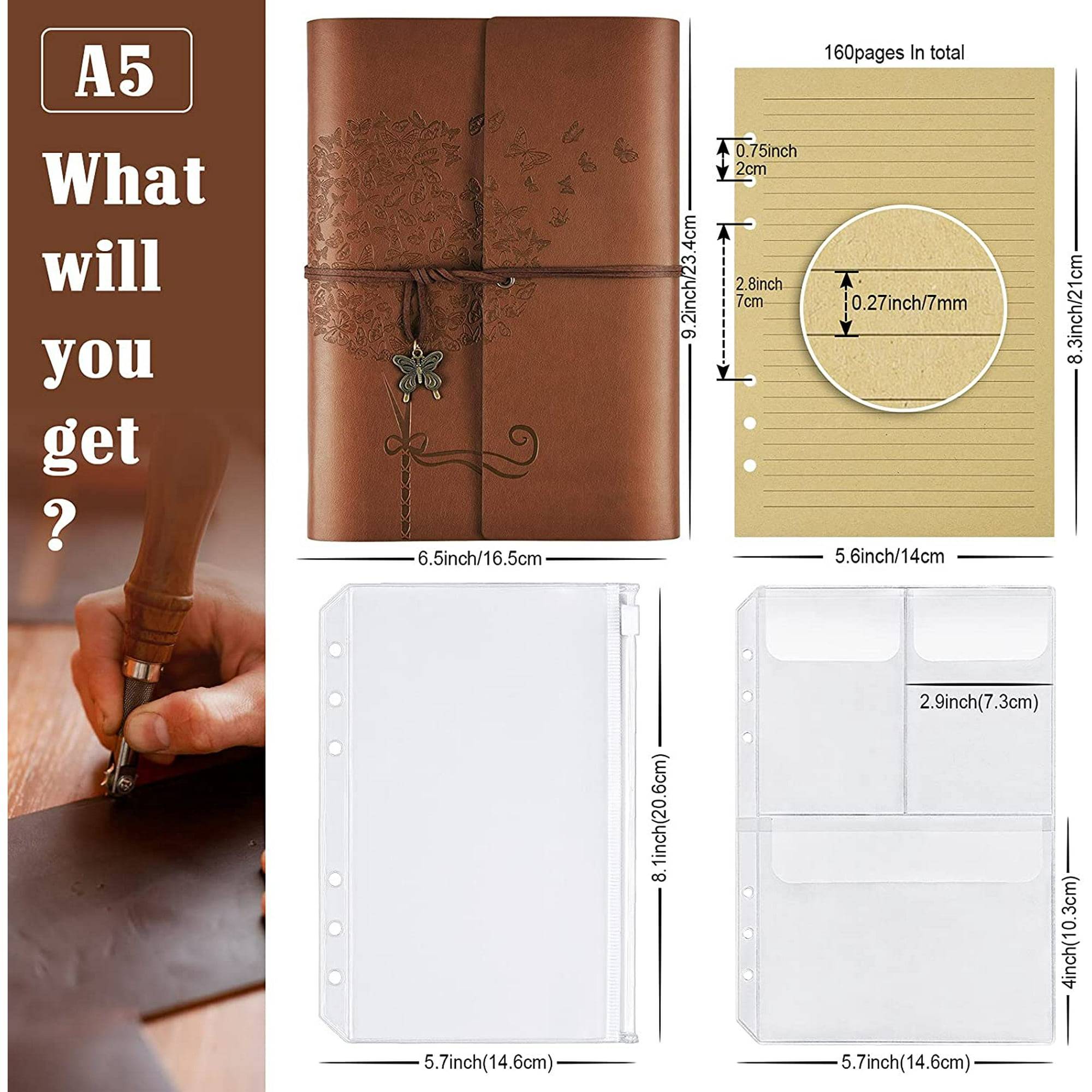 Leather Journal Notebook, Refillable Writing Planner for Women, A5 Size (6.3 x 9.3 Inches)
