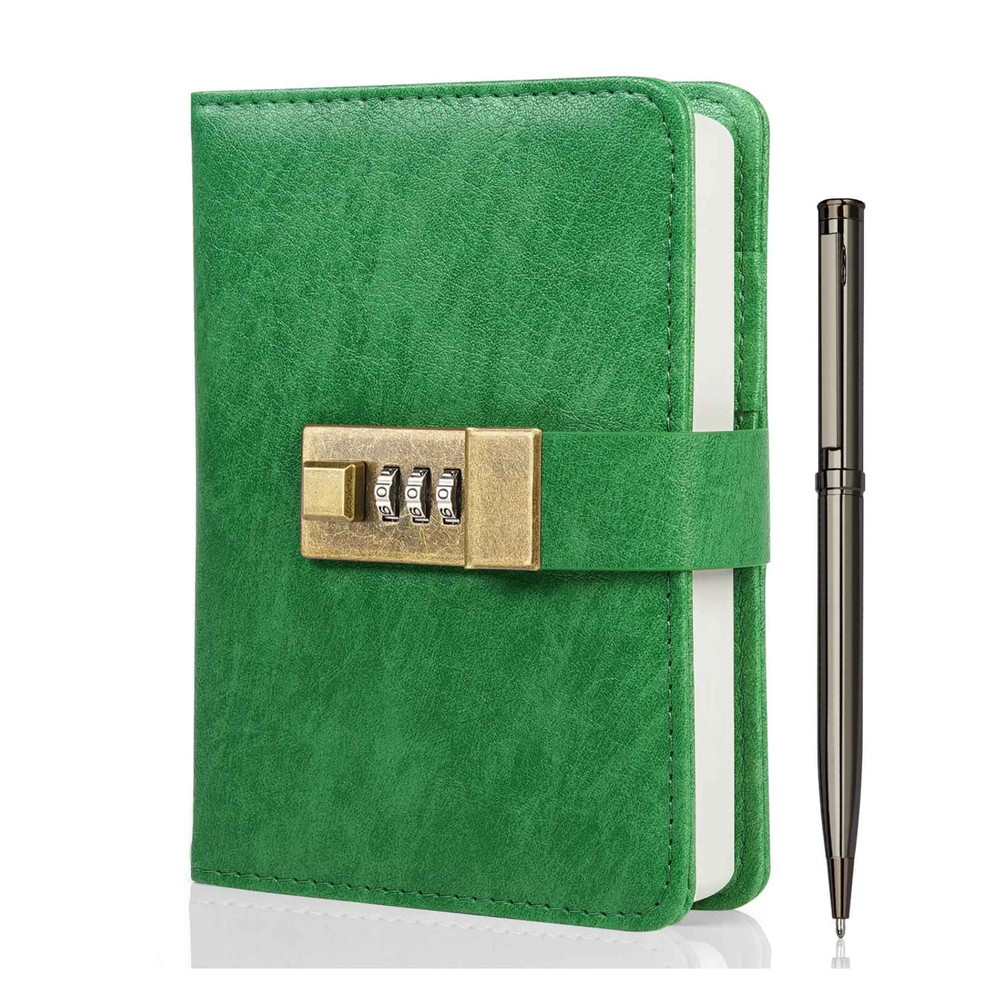 Journal with Lock, A6 PU Leather, Diary with Lock, Password Notebook,4.3×6.3inch, Grass Green