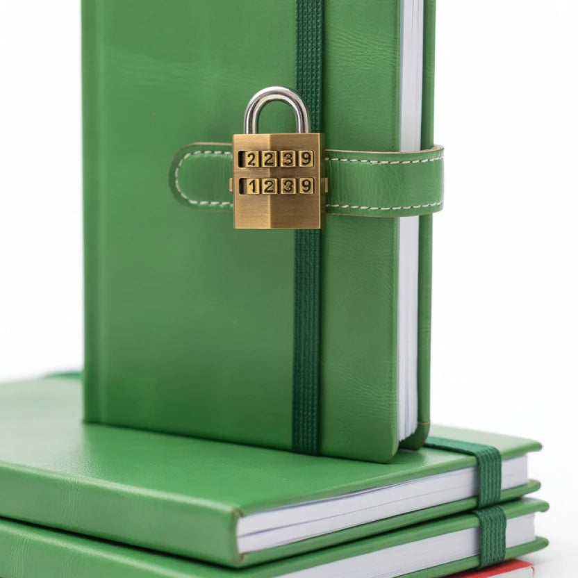 Journal with Lock, A6 PU Leather, Diary with Lock, Password Notebook,4.3×6.3inch, Grass Green