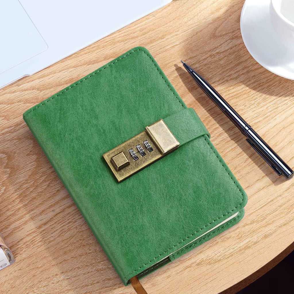 Journal with Lock, A6 PU Leather, Diary with Lock, Password Notebook,4.3×6.3inch, Grass Green