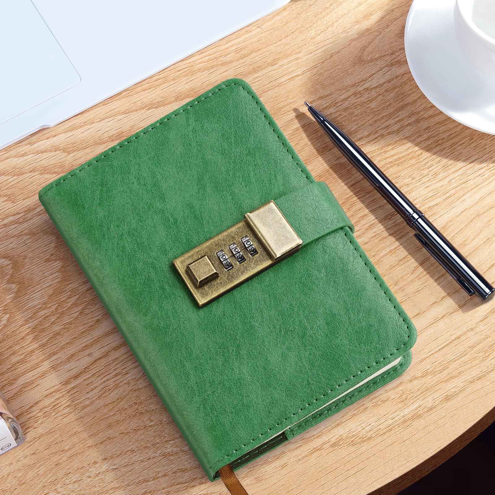 Journal with Lock, A6 PU Leather, Diary with Lock, Password Notebook,4.3×6.3inch, Grass Green